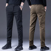 Threebooy Classic Men's Clothes Business Casual Pants Autumn New Fashion Elastic Comfortable Slim Trousers Male Coffee Gray