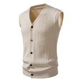 Threebooy New Autumn Men's Knit Vest Sleeveless Sweater Cardigan Fashion V-Neck Solid Color Single Breasted Slim Fit Knitted Waistcoat Men