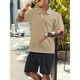 Threebooy New Men's Clothing Products European and American Summer Thin Solid Short-sleeved Imitation Thread Small Checkered Lapel Shirt