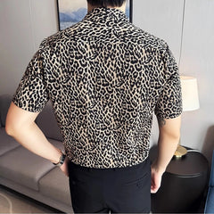 Threebooy Camisas De Hombre Fashion Leopard Pattern Men's Shirt High Quality Business Social Banquet Slim Fit Versatile Shirt Size 4XL-M