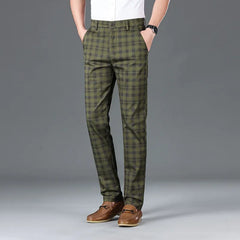 Threebooy Trendy Casual Men's Pants Four Seasons Straight Leg Plaid Korean Style Slim Fit Smooths Your Silhouette Japanese Spring Autumn