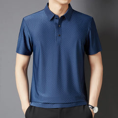 Threebooy Summer Men's Short-sleeved Polo Shirt Thin Style Loose Fit Fashionable Urban Business Casual Ropa Para Hombre Waffle Grid