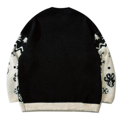 Threebooy American Cartoon Christmas Knitted Sweaters Vintage Crew Neck Color Matching Pullovers Causal Loosed Fresh Couple Jumpers Winter