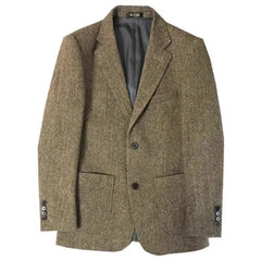 Threebooy Korean New Winter Blazer Jacket Men's Retro British Vintage Suit Tweed Herringbone Casual Slim Jacket High-end Button Up Coat