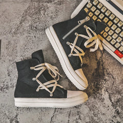 Threebooy High-top Sneakers for Women Men's Casual Shoes Cross-tied Thick Bottom Canvas Punk Designer Trendy Unisex Couple Shoes