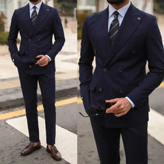 Threebooy Casual Men's Suit 2 Pieces Blazer Pants Bow Collar Double Breasted Buckle Wedding Work Wear Business Formal