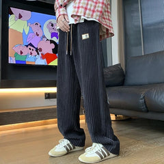 Threebooy Winter Thickened Pants Men Warmth Fashion Oversized Wide Leg Pants Men Streetwear Loose Straight Pants Mens Thick Trousers