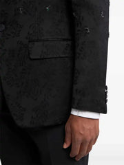 Threebooy Luxury Jacquard Wedding Groom Tuxedos 2 Pieces Blazer Pant Peaked Lapel Crystal Beaded Men Formal Party Suit