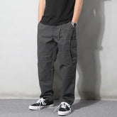 Threebooy Spring Autumn Fashion Elastic Waist Drawstring Men's Clothing Loose Solid Trend Korean Pockets Straight Simplicity Cargo Pants