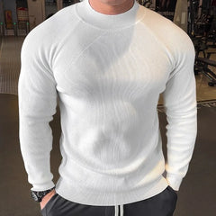 Threebooy New American Style Men Basic Sweater Fashion Fitness Knit Solid Color Long Sleeve Pullover Casual O Neck Retro Splicing Knitwear