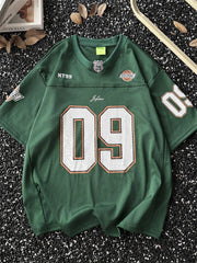 Threebooy American Retro Jersey Short-sleeved T-shirt Men's Trendy Quick-drying Mesh Breathable Loose Casual V-neck Racing Suit Top Chic