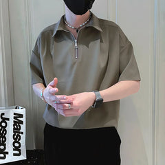 Threebooy Mens Shirt Half Zip Casual Shirt Summer British Daily Business Commuting Office Solid Color Short-Sleeve Top Men'S Clothing