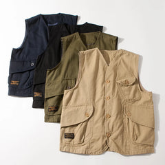 Threebooy Japanese Multi-pocket Work Vest Women's Middle-sex Fashion Trendy Loose Short Jacket Couple Versatile Retro Top Men Aesthetic