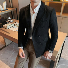 Threebooy Men's Spring High Quality Suit Male Slim Fit Fashion Double Breasted Buckle Dress Office Blazers Jackets M-4XL