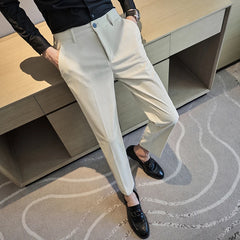 Threebooy Brand Clothing New Corduroy Casual Suit Pants Man Regular Skinny Fit Trousers Black Beige Grey Pant Male Big Size 28-36