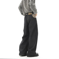 Threebooy Hip Hop Patchwork Straight Jeans Black High Street Pocket Pants Japanese Harajuku Fashion Casual Loose Mopping Wide-leg Jeans