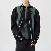 Threebooy Mens Leather Deconstruction Splicing Shoulder Pad Motorcycle Suit Leather Jacket Autumn Casual American Outfit Men's Clothing
