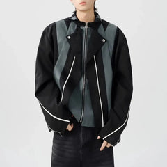 Threebooy Mens Leather Deconstruction Splicing Shoulder Pad Motorcycle Suit Leather Jacket Autumn Casual American Outfit Men's Clothing