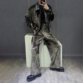 Threebooy Mens Y2k Plush Leopard Print Temperament Jacket Autumn Fashion Streetwear Personality Performance Trousers Men'S Clothing