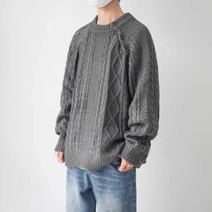 Threebooy Mens Sweater Twist Texture Side Button Knitted Sweater Streetwear Fashion Youth Campus Versatile Long Sleeve Tops Men'S Clothing