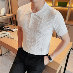 Threebooy Men's Summer High Quality Fashion Knitting Short Sleeve Polo Shirts/Male slim fit lapel Casual Polo Shirts S-3XL