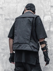 Threebooy Techwear Black Cargo Biker Vest Without Sleeve Tank Tops Men Sleeveless Top Men Clothing Japanese Streetwear Hip Hop