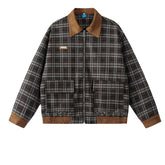 Threebooy Vintage Patchwork Plaid Jackets Mens Streetwear Hip Hop Cargo Jacket Men Oversized Harajuku Autumn New Loose Casual Coats Unisex