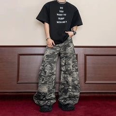 Threebooy American Street Fashion Retro Trousers For Boys Spring And Autumn New Loose Casual Multi-Pocket Workwear Wide-Leg Pant Men