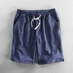 Threebooy Summer Cotton Beach Shorts Pants For Men Casual Breathable Comfortable Striped Loose Drawstring Cropped Youth Man Shorts Pants