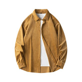 Threebooy Trendy Yellow Long Sleeve Corduroy Shirt For Men Casual Loose-fit Shirt Spring Korean Style Fashion Daily Streetwear