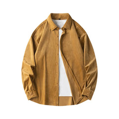 Threebooy Trendy Yellow Long Sleeve Corduroy Shirt For Men Casual Loose-fit Shirt Spring Korean Style Fashion Daily Streetwear