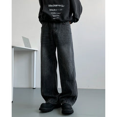 Threebooy Winter Nostalgic Blue Jeans Men Chic Patchwork Loose Casual Denim Pants Wide Leg Male Straight Mopping Trouser Streetwear