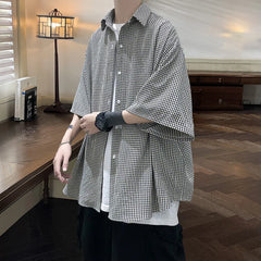 Threebooy Shirt man fashion Streetwear Casual Plaid Shirt Men's Half Sleeve High Quality Loose Spring Summer Fashion Chemise Homme