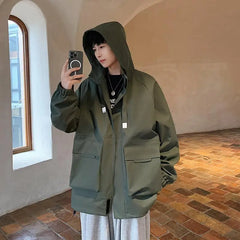 Threebooy Outdoor jacket Streetwear Coffee Cargo Jacket Men Women Spring Harajuku Coat Korean Fashion Big Pocket Loose Casual 4Colors