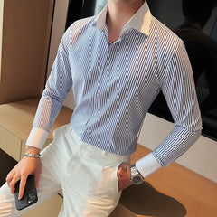 Threebooy Men's Spring High Quality Business Long Sleeve Shirts/Male Slim Fit Lapel Office Dress Shirts Hombre Casual Chemise de luxe
