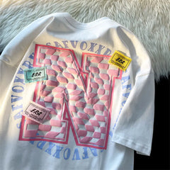 Threebooy American Trendy Sweet Cool Hot Girl Couple Outfits Loose Versatile Lazy Retro Cotton Short-sleeved T-shirt Men Women Aesthetic