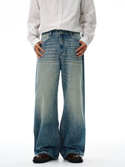 Threebooy American Retro Jeans Men's Oversize Baggy Wide Legs Classic Wash Cotton Denim Pants Hip-hop Rock Streetwear Loose Trousers