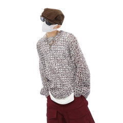Threebooy American Street Unique Design Hollow Sweater Men Spring And Autumn New Loose Handsome Chic Niche Long-Sleeved Sweater