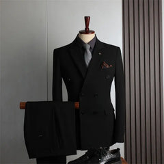 Threebooy Luxury High Quality Men's Suits 2 Pieces Sets Beaded Crystals Double Breasted Slim Fit Tuxedos Wedding Groom Dinner Prom