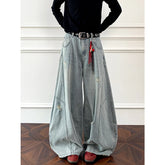 Threebooy Loose Fit Jeans Men Baggy Wide Leg Denim Pants Patchwork Ripped Light Blue Wash Hip Hop Streetwear Fashion New 2025 autumn jeans