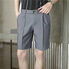 Threebooy Pleated Shorts Men Summer White Shorts Korean Fashion Casual Shorts Work Wear Clothes Breathable Comfort Slim Fit Bermudas