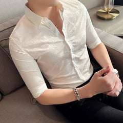 Threebooy British Style Men Summer High-end Printed Business Shirts/Male Slim Fit Lapel Casual Shirts With Short Sleeves S-4XL