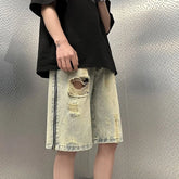 Threebooy Y2K Summer Men Vintage Streetwear Korean Denim Shorts Baggy Cargo Casual Zipper Short Pants Harajuku Clothes Muddy Yellow