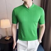 Threebooy Men's V-neck Short Sleeved T-shirt Fashionable Solid Color Versatile Casual T-shirt High-quality Slim Fit Breathable Top 4XL-M