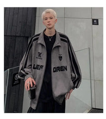 Autumn and Winter High Street Men and Women Trendy Personalized Stripe American Retro Price Couple Loose Harajuku Casual Top