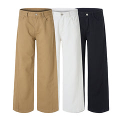Threebooy 100% Cotton Men's Loose Casual Pants Autumn New Fashion Comfortable Wide-leg Oversized Trousers Streetwear White Khaki Black