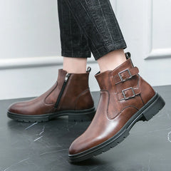 Threebooy Luxury Brand High-end Green Men's Banquet Dress Boots British Style Pointed Men's Genuine Leather Shoes Versatile Ankle Boots