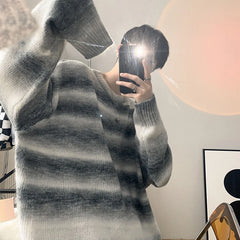 Threebooy Autumn Clothing Men's Knitted Light Luxury Pullovers Sweater Korean Vintage O Neck Striped Long Sleeve Knitwear New