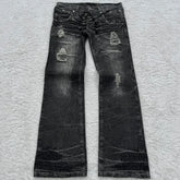 Threebooy Y2K Washed Jeans Gothic Retro Micro Flared Double Waisted Lace Up Pants Men Women Streetwear High Quality Design Sense Trousers
