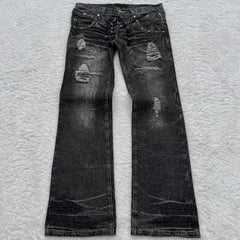 Threebooy Y2K Washed Jeans Gothic Retro Micro Flared Double Waisted Lace Up Pants Men Women Streetwear High Quality Design Sense Trousers